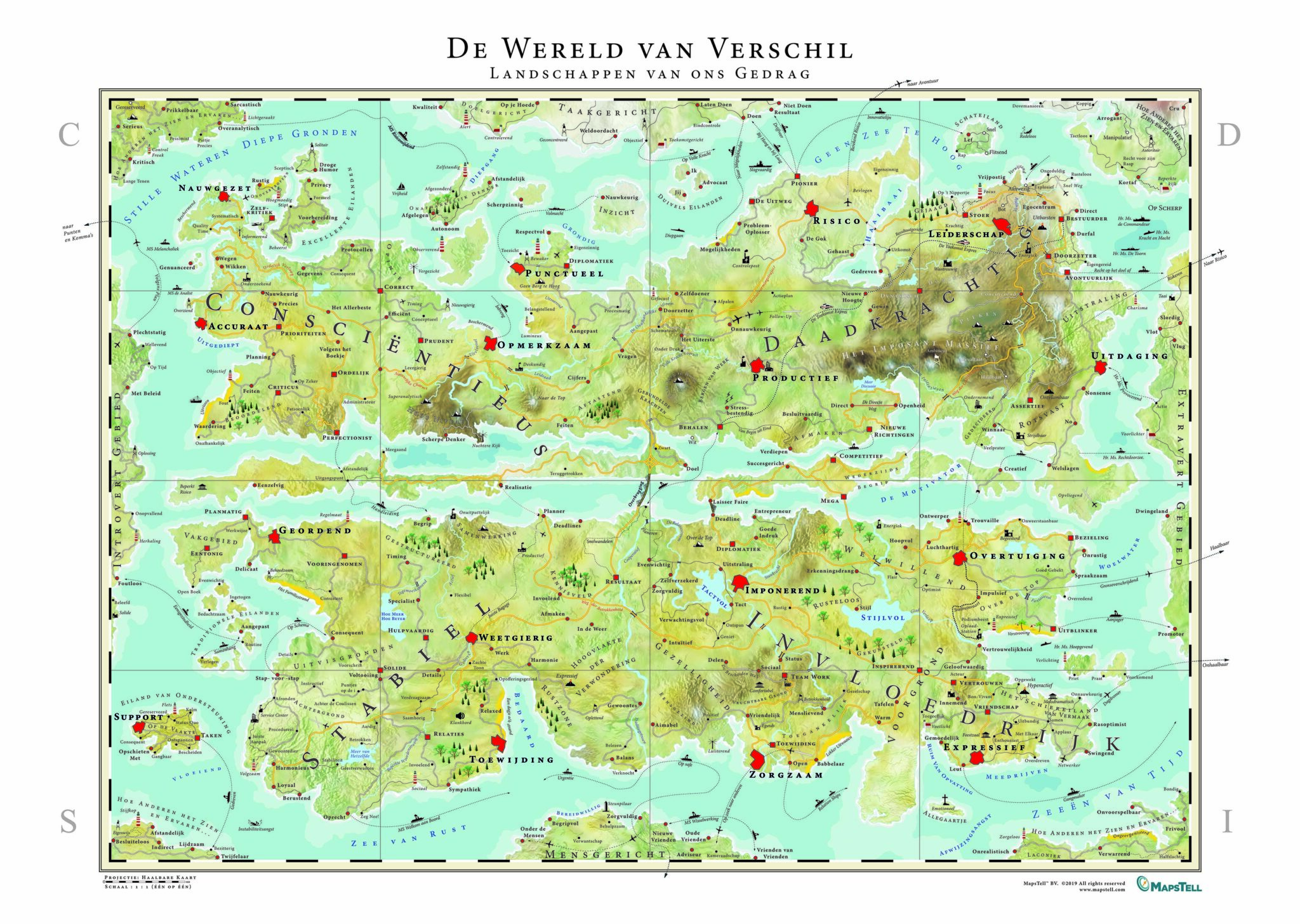 MapsTell | PuurProgres | de 4 Rijken en 16 Typen van Gedrag